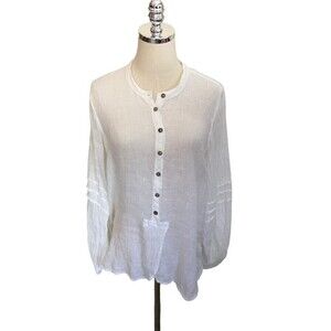 Color Me Cotton Size Small White Top Long Sleeve Light Weight Linen Button Up